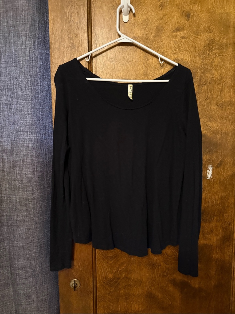 Free People Black Long-Sleeve Scoop Neck Top